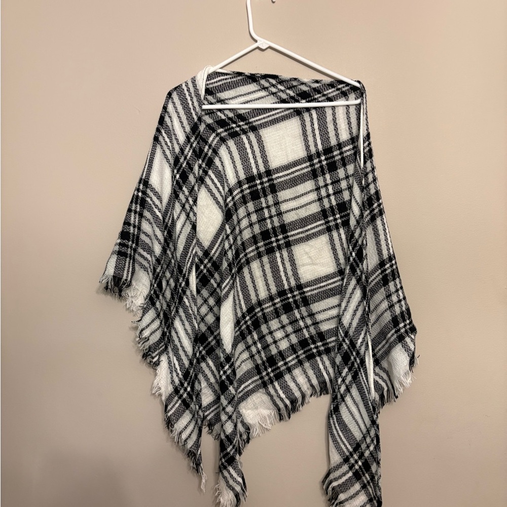 Plaid Black and White Poncho
